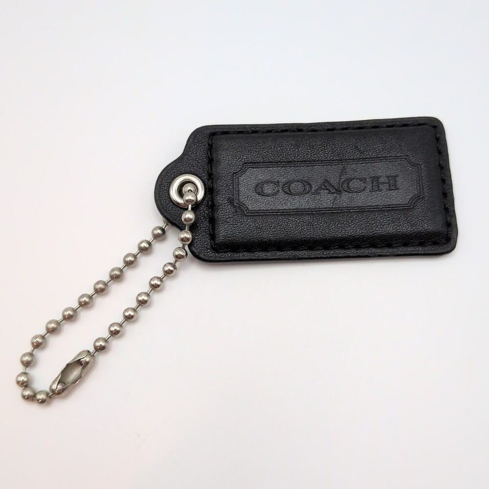 COACH Black Leather 2.6in Hangtag Keychain Bag Charm Replacement Silver Tone